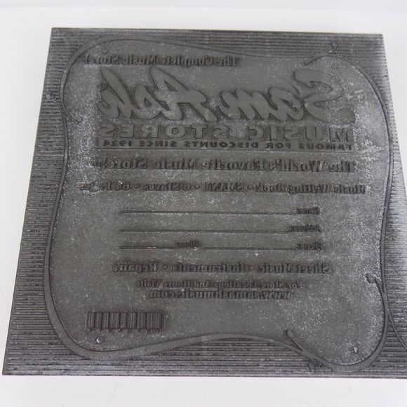 Sam Ash the complete music store rubber stamp on wood rare 7x7 - Picture 4 of 9